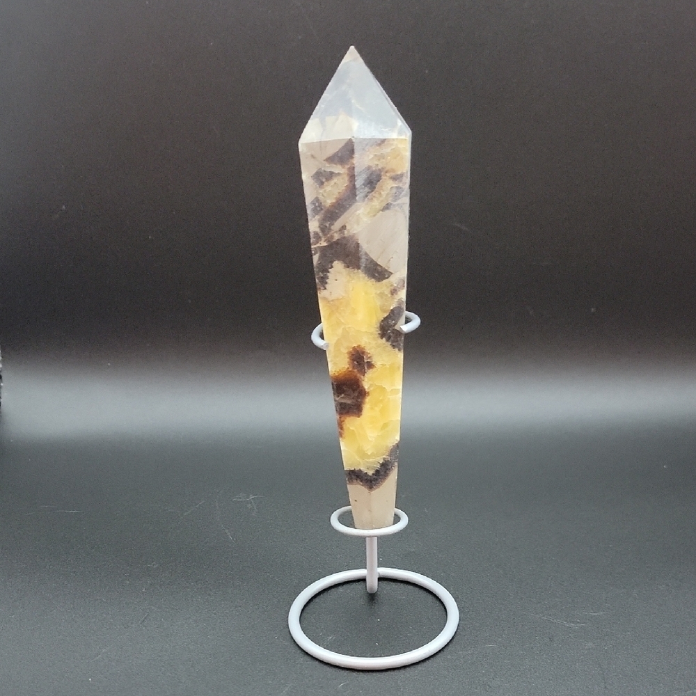 Elegant Septarian Stone Natural Crystal Obelisk Tower with Stand UV Gemstone